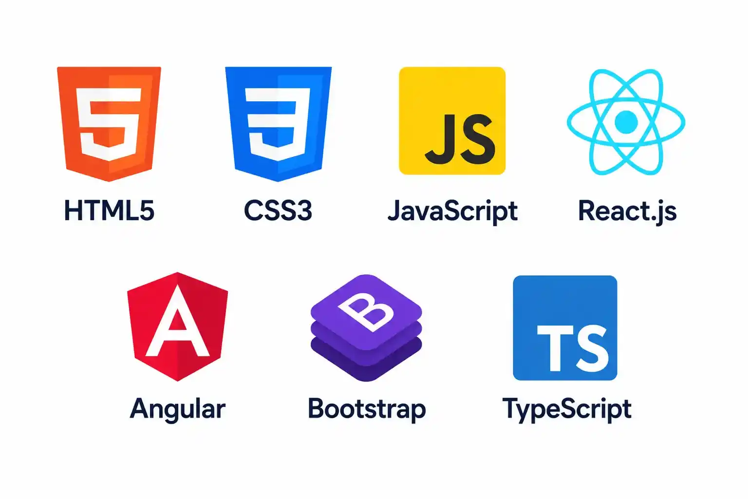 Front-end development technologies for web application - React, Angular, Vue.js, HTML5, CSS3, JavaScript