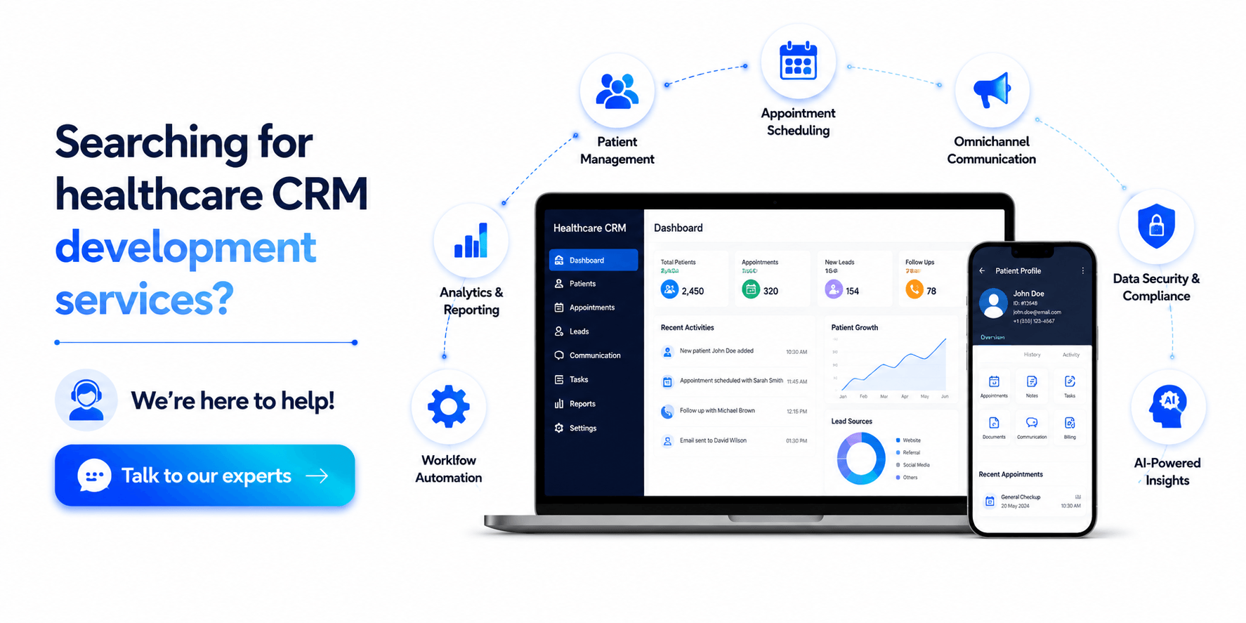 Searching for healthcare CRM development services We're here to help Talk to our experts